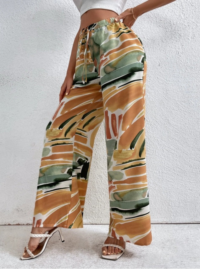 Pantalon large femme | Motif abstrait et coupe fluide parfait pour l’été