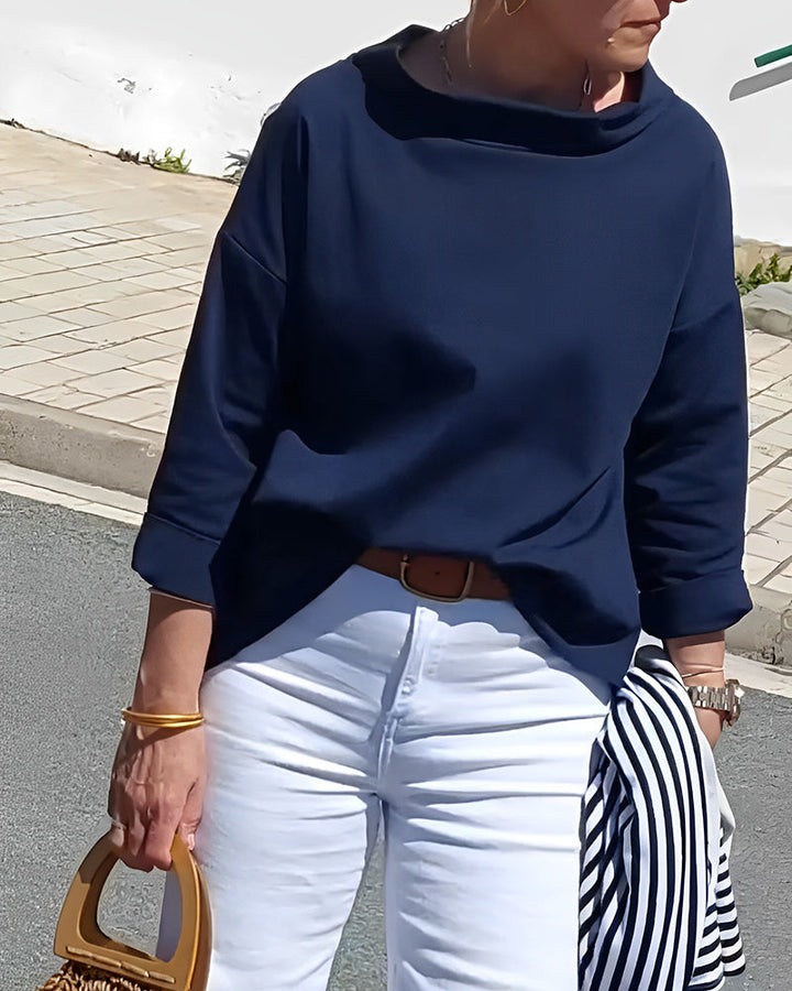 Blouse élégante | Col large et manches 3/4 pour l’été