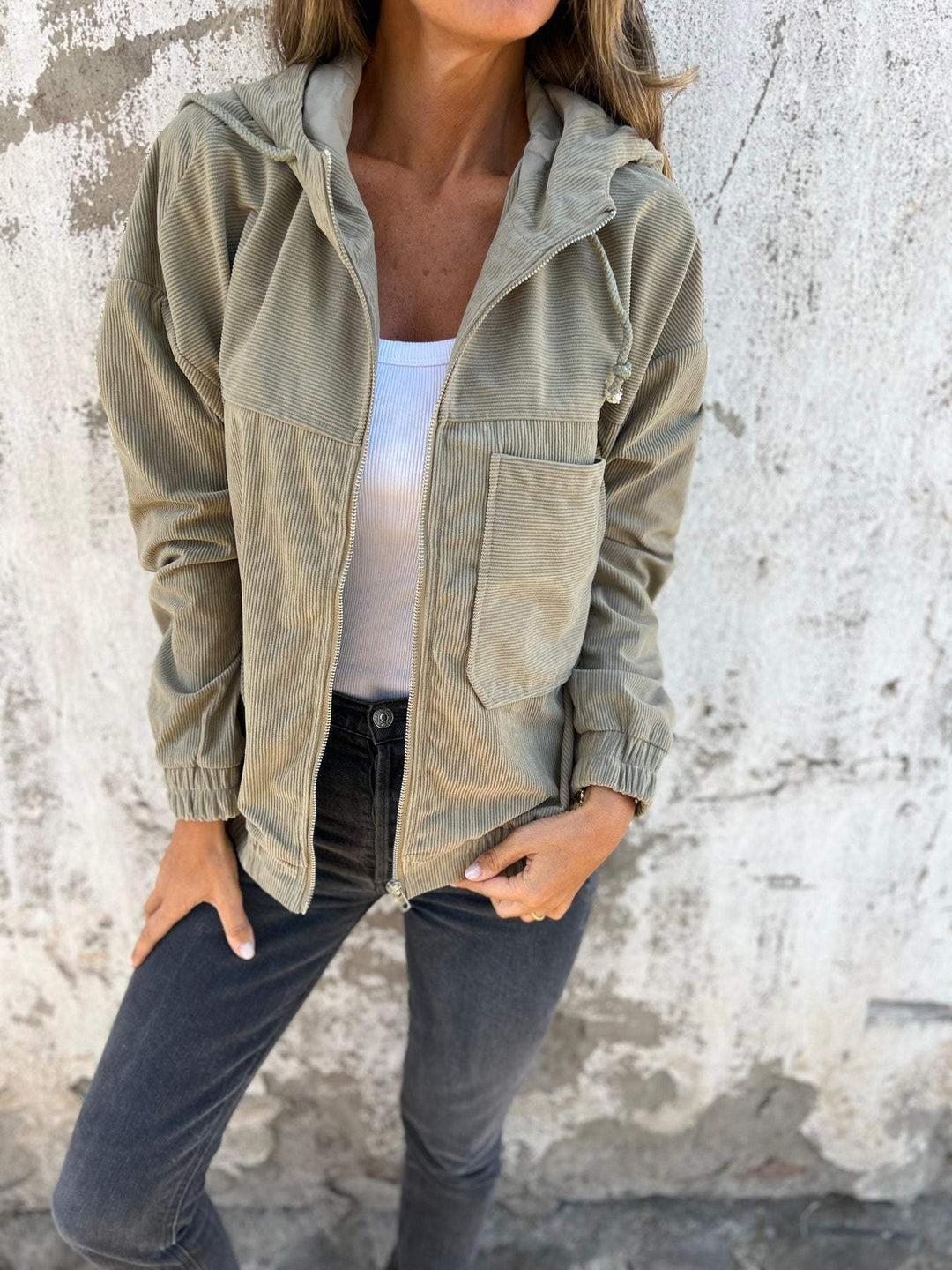 Veste zippée côtelée | Style décontracté moderne