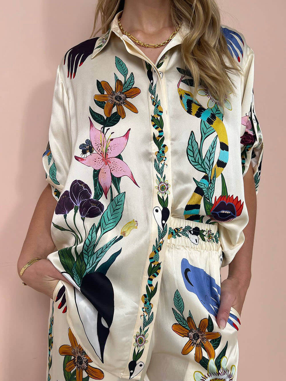Ensemble imprimé satin femme | Style artistique et confort fluide