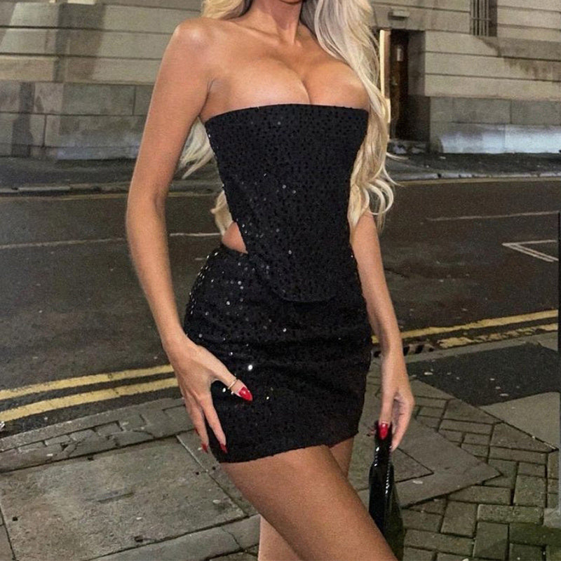 Robe courte bustier à sequins | Idéale pour les soirées