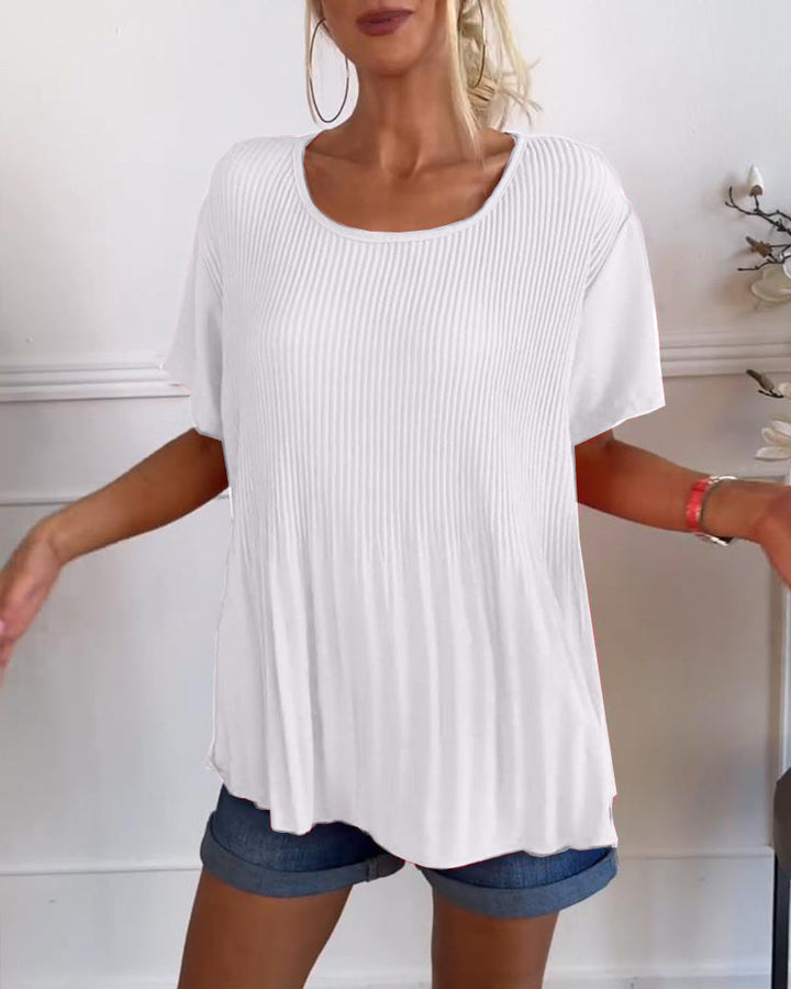 Blouse plissée à col rond | Élégance aérienne