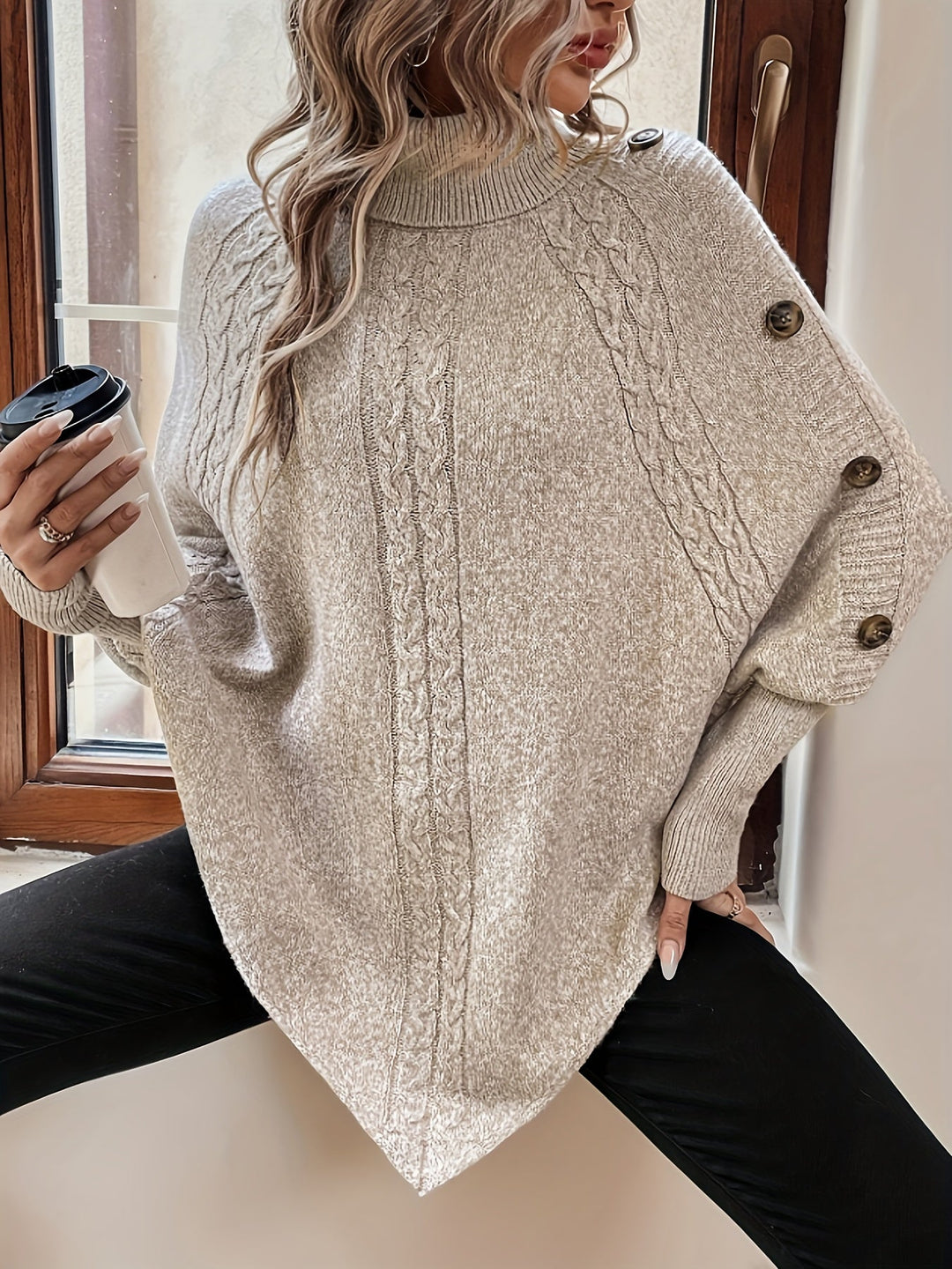 Poncho pull à col roulé | Élégance confortable