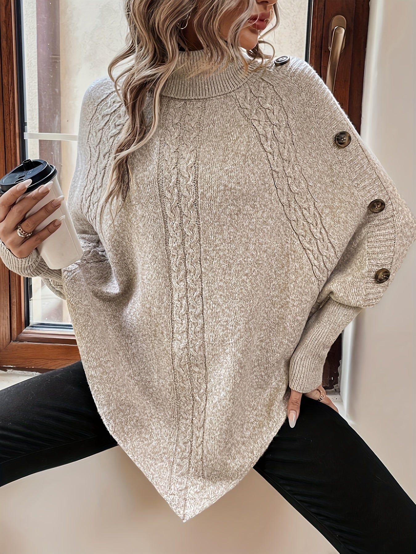 Poncho pull à col roulé | Élégance confortable