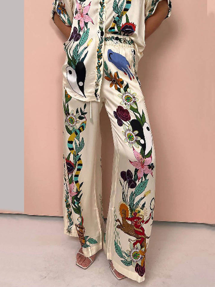 Ensemble imprimé satin femme | Style artistique et confort fluide