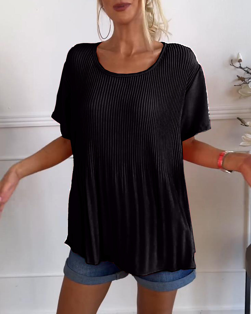 Blouse plissée à col rond | Élégance aérienne