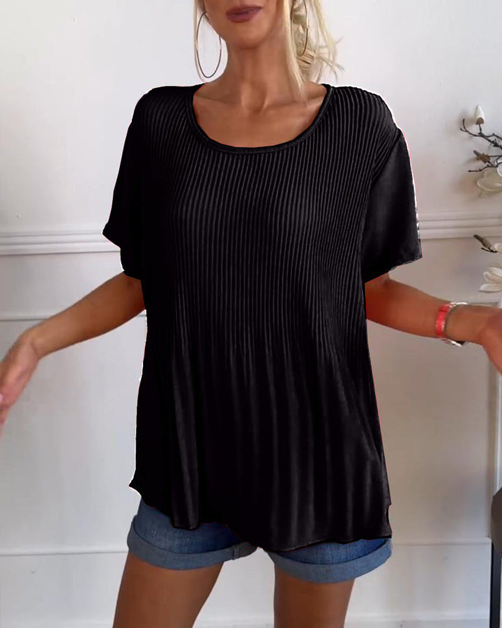 Blouse plissée à col rond | Élégance aérienne