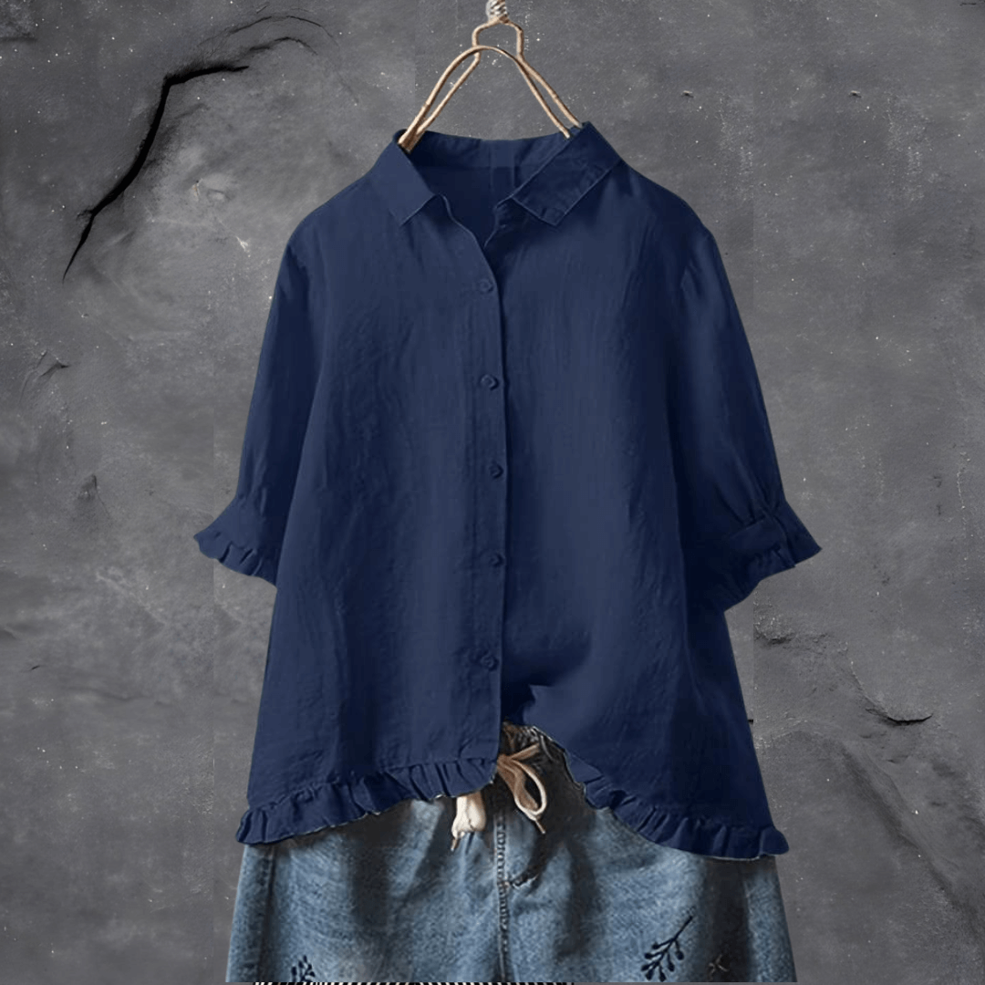 Blouse boutonnée ample | Détail volanté chic