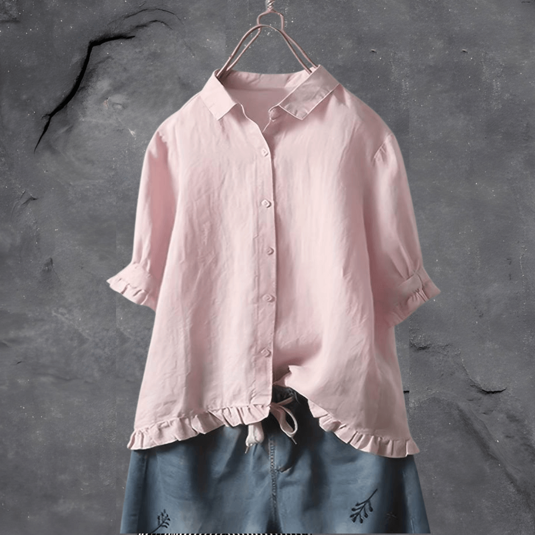 Blouse boutonnée ample | Détail volanté chic