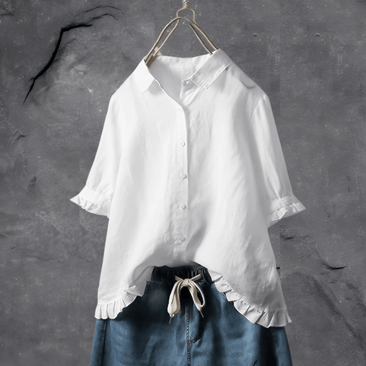 Blouse boutonnée ample | Détail volanté chic