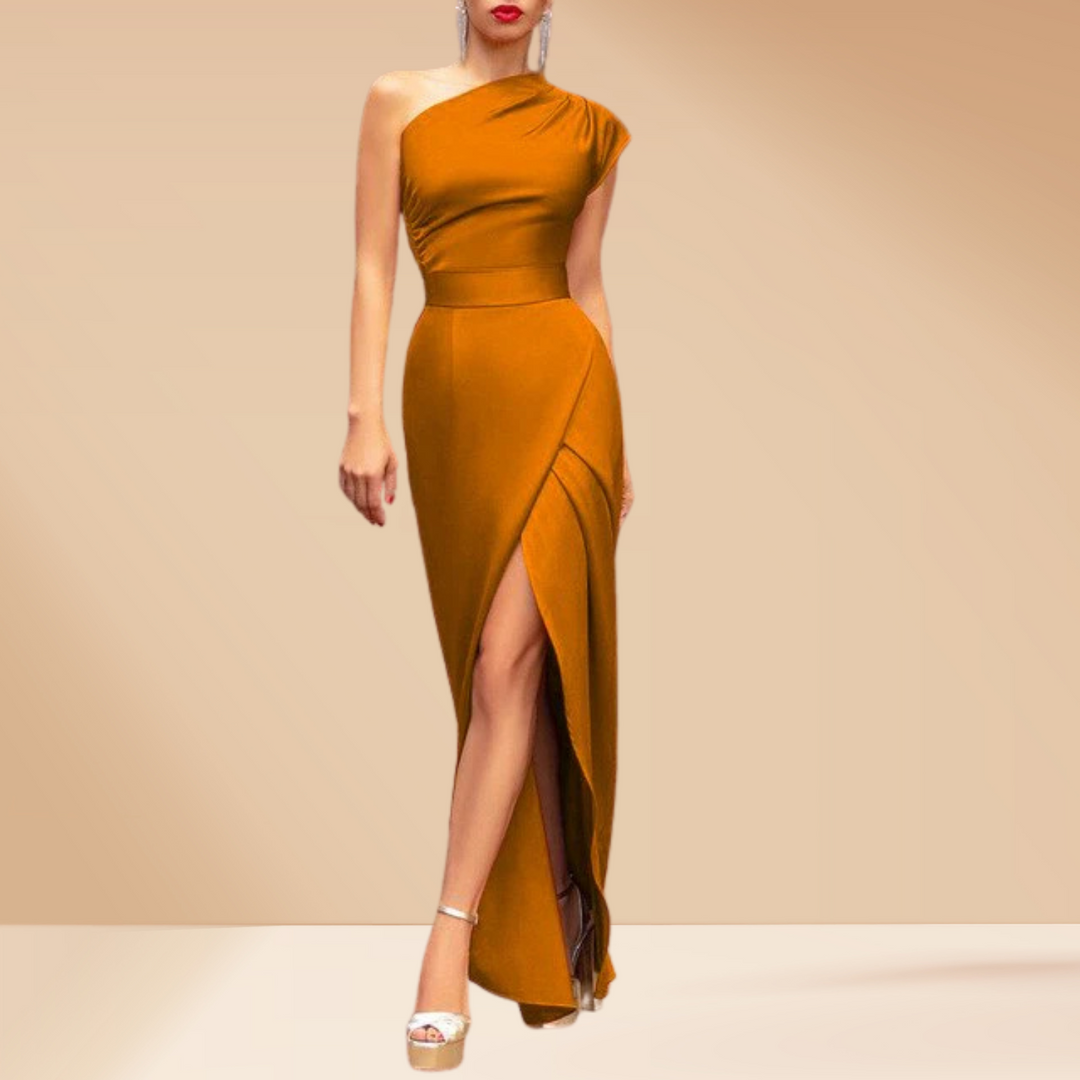 Robe longue asymétrique | Élégance satinée pour occasions spéciales