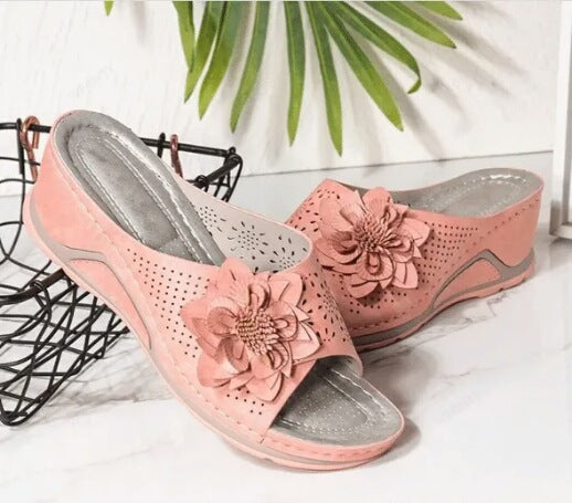 Sandales mules orthopédiques | Confort avec détail fleuri élégant