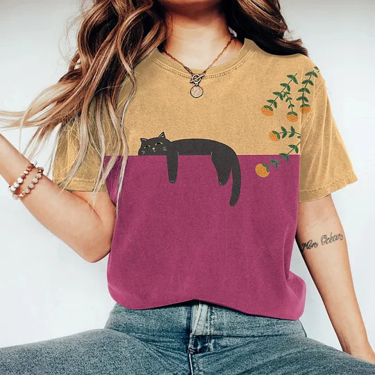 T-shirt imprimé chat | Touche artistique décontractée