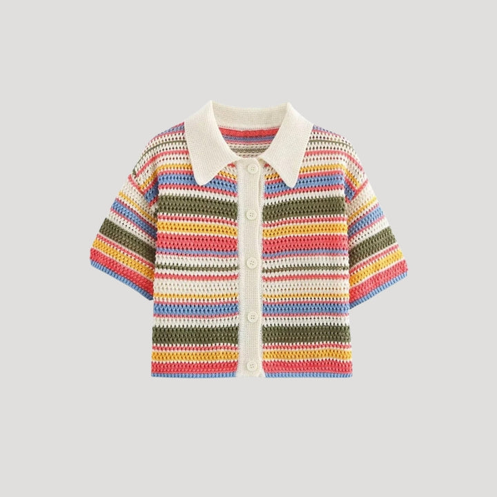 Cardigan crochet rayé | Look coloré et estival