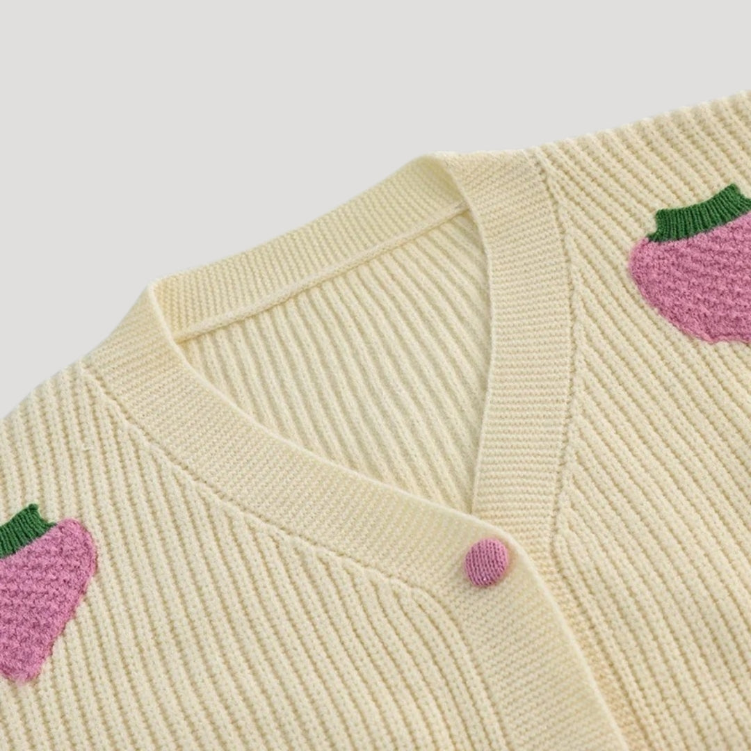 Cardigan épais à détails fraise | Style ludique et cosy