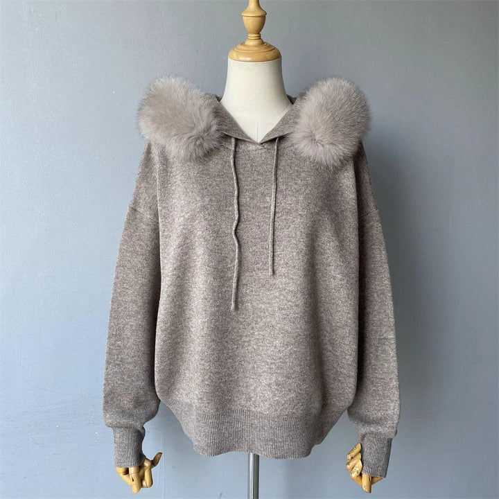 Isabelle - Ensemble Tricoté Élégant avec Col en Fourrure de Renard