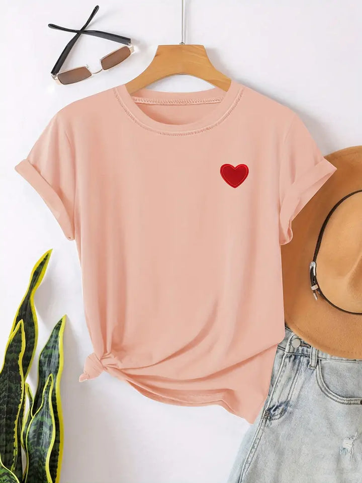 T-shirt avec motif cœur | Basique mignon et décontracté