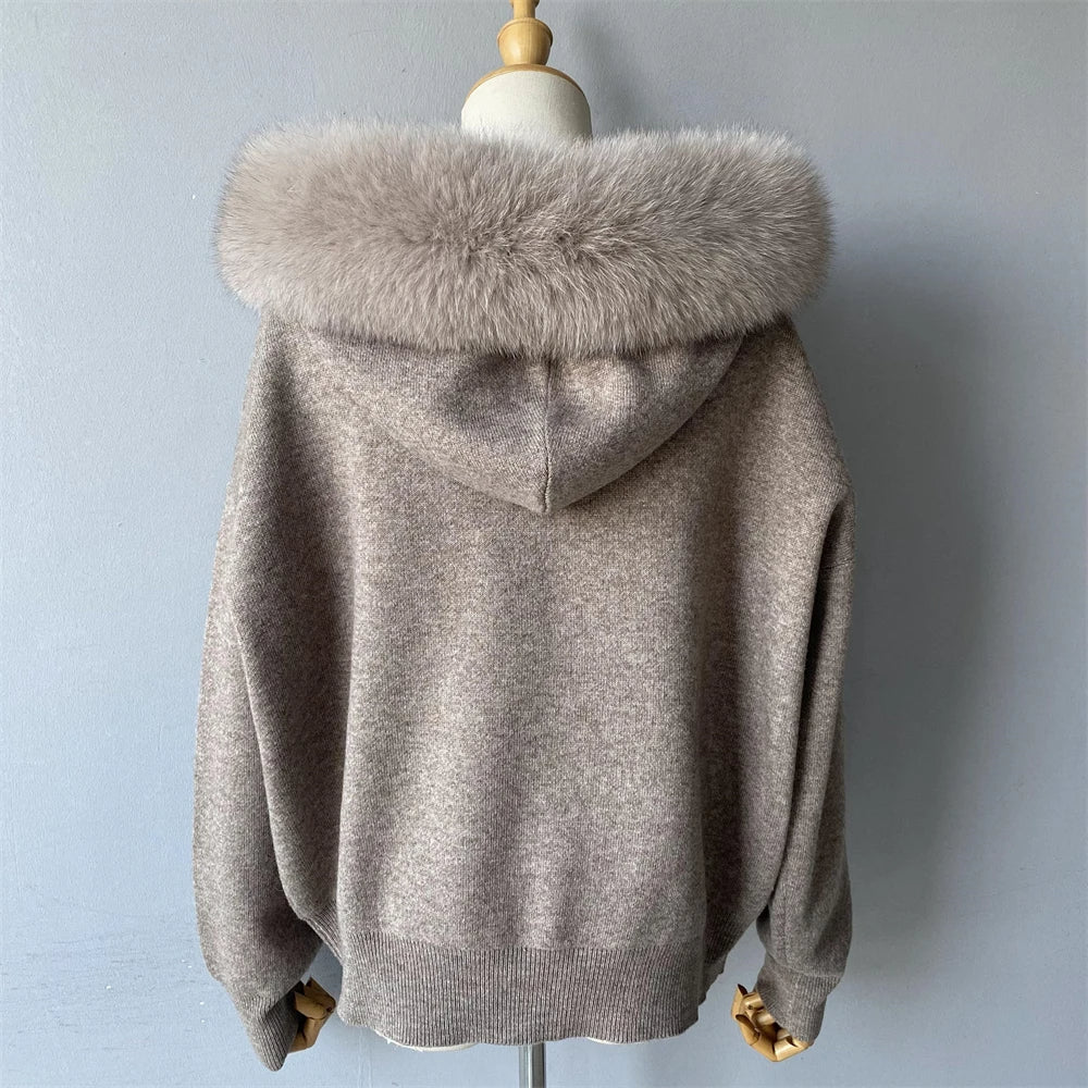 Isabelle - Ensemble Tricoté Élégant avec Col en Fourrure de Renard