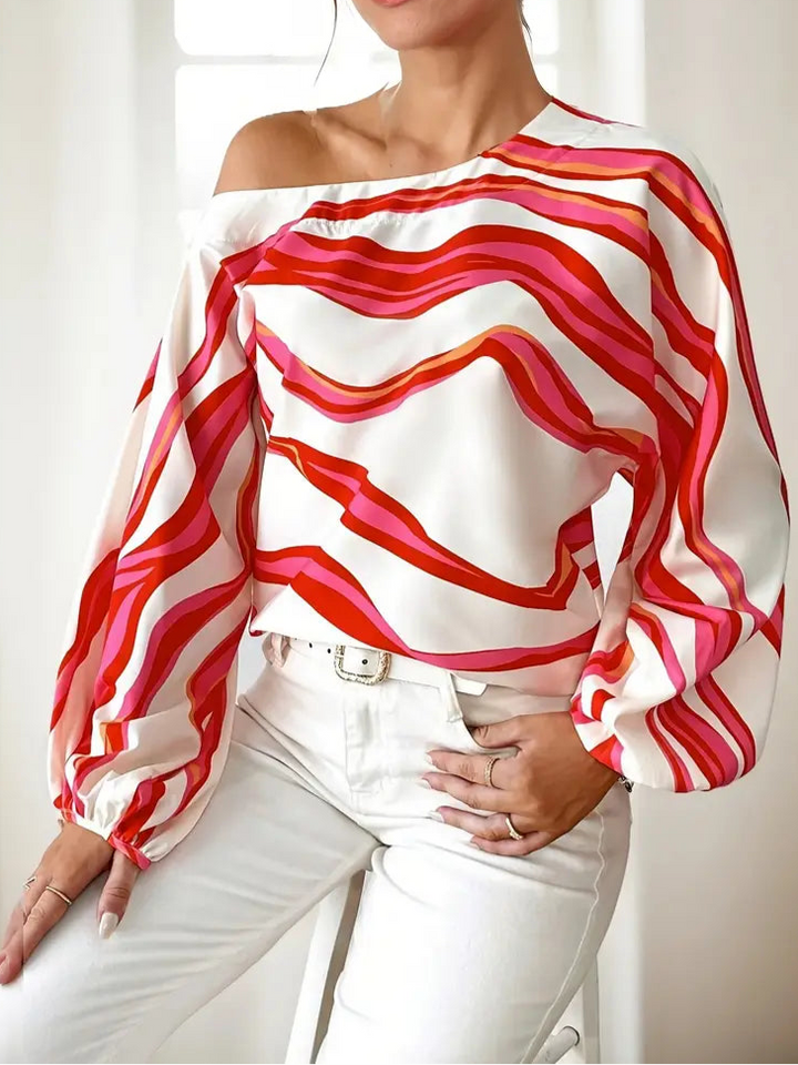 Blouse asymétrique | Détail épaule dénudée et imprimé graphique