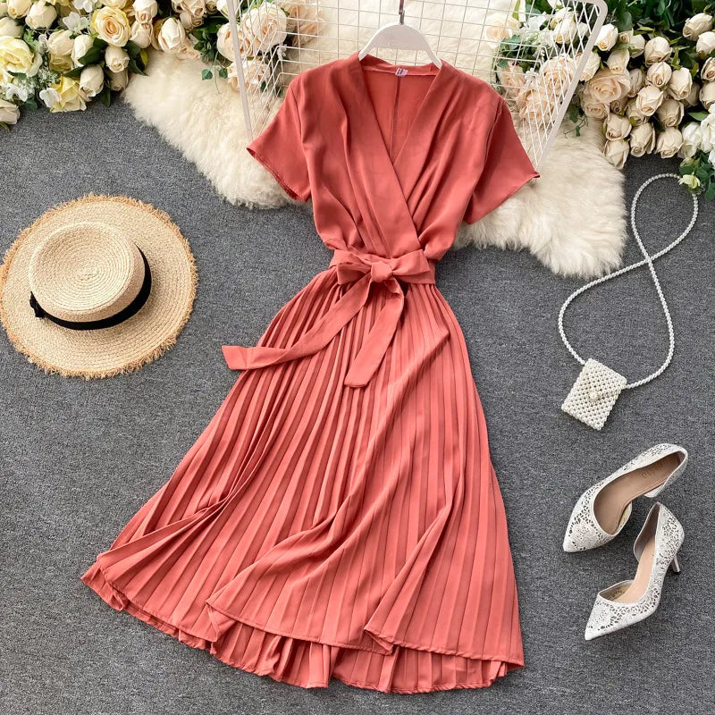 Robe mi-longue plissée à taille haute | Élégance au quotidien