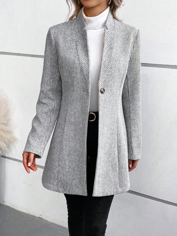 Blazer long rayé chic | Élégance intemporelle pour le bureau ou la ville