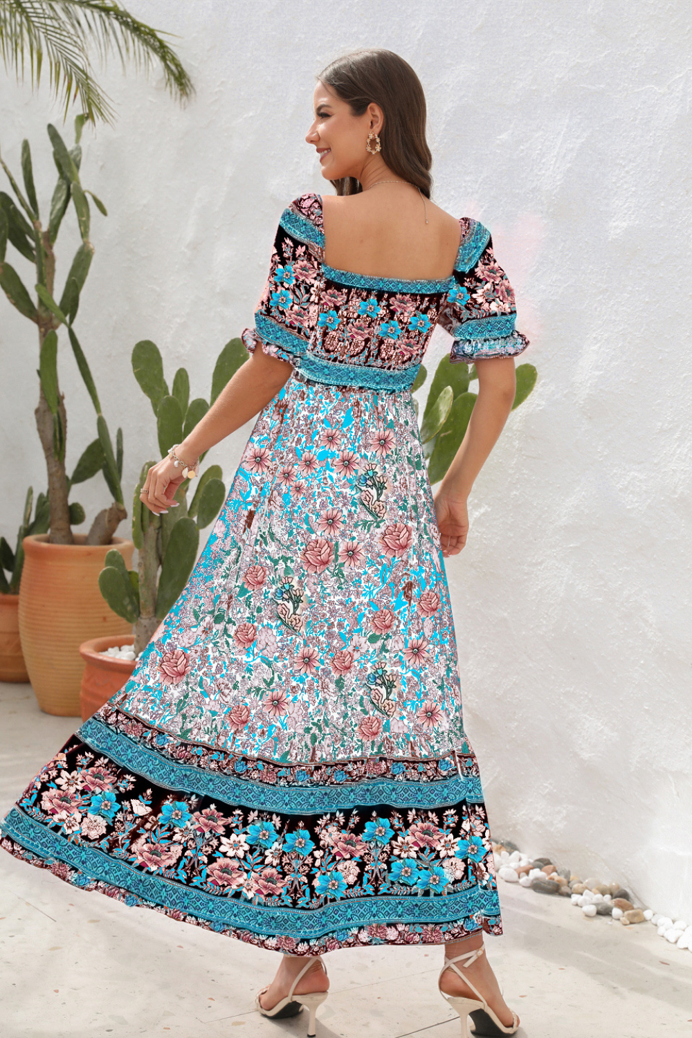 Robe maxi bohème | Détails smockés et allure fluide