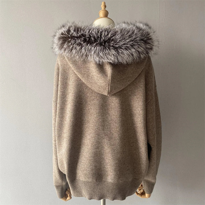 Isabelle - Ensemble Tricoté Élégant avec Col en Fourrure de Renard