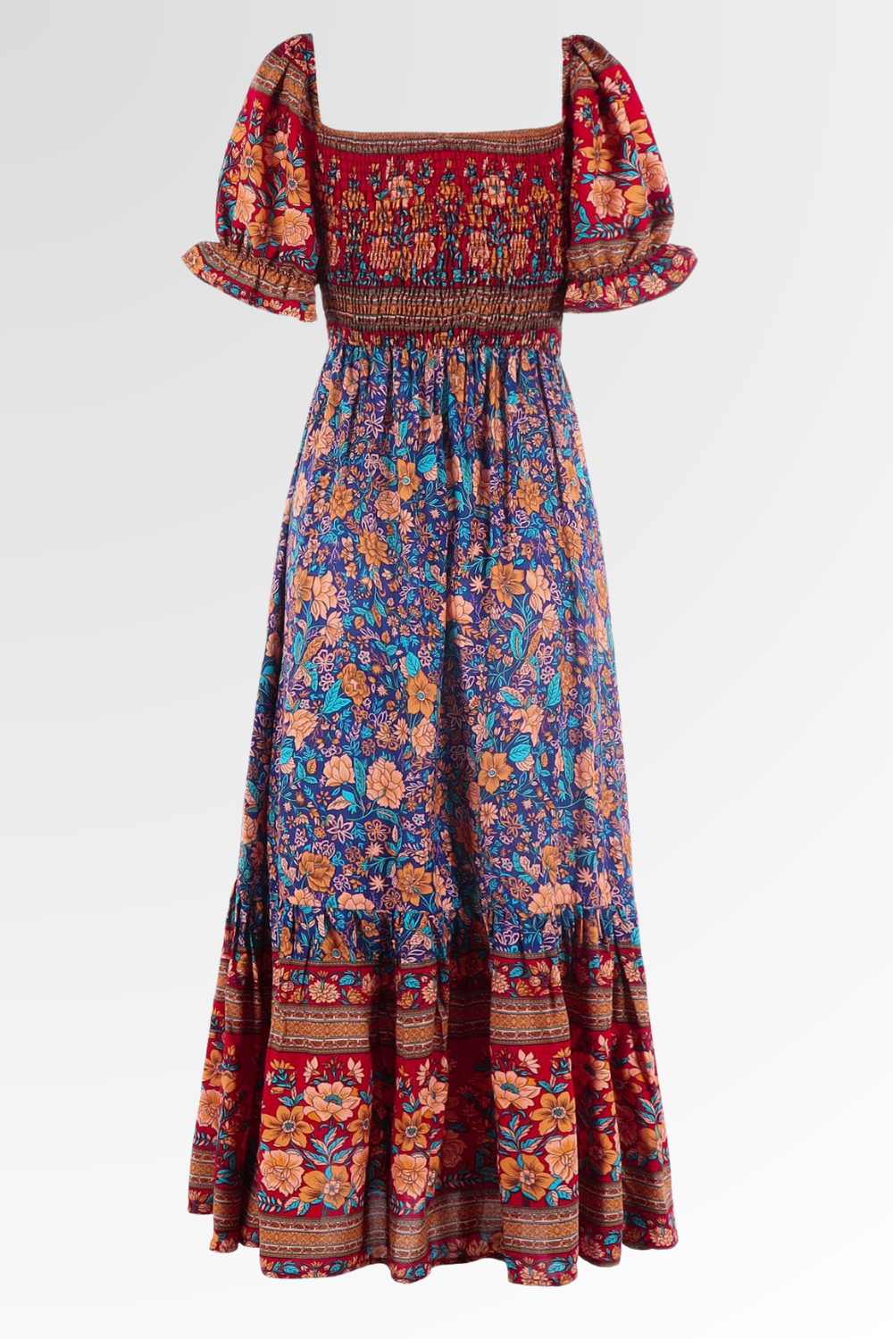 Robe maxi bohème | Détails smockés et allure fluide