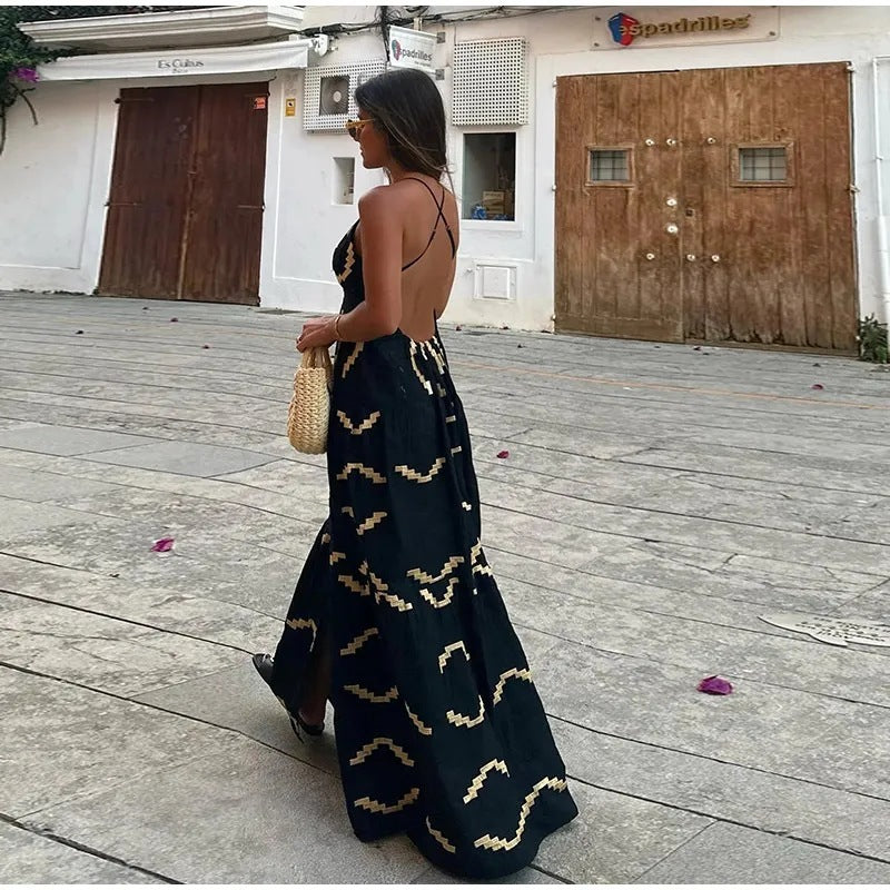 Robe longue dos nu à motifs | Idéale pour les journées d'été