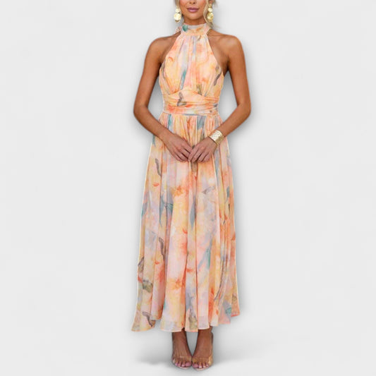 Robe maxi à col halter | Élégance fluide avec imprimé aquarelle