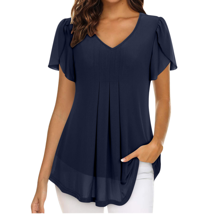 T-shirt ample col en V | Élégance décontractée pour journées ensoleillées