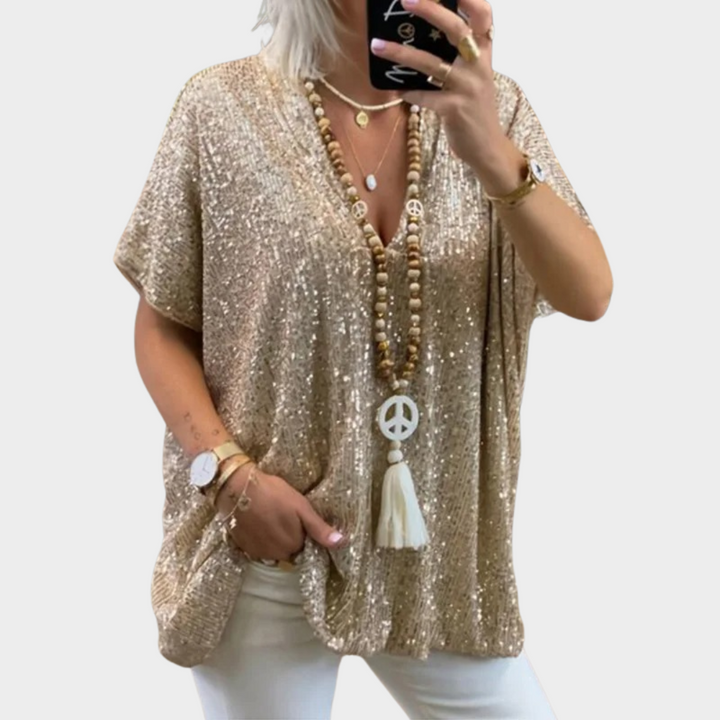 Haut à sequins col V | Brillance décontractée