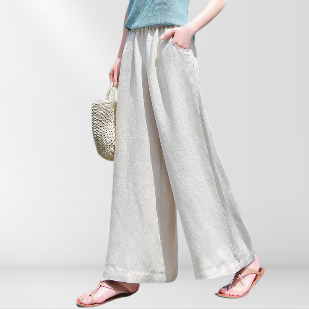 Pantalon Large Décontracté en Lin | Pantalon Estival Aéré avec Taille Élastique