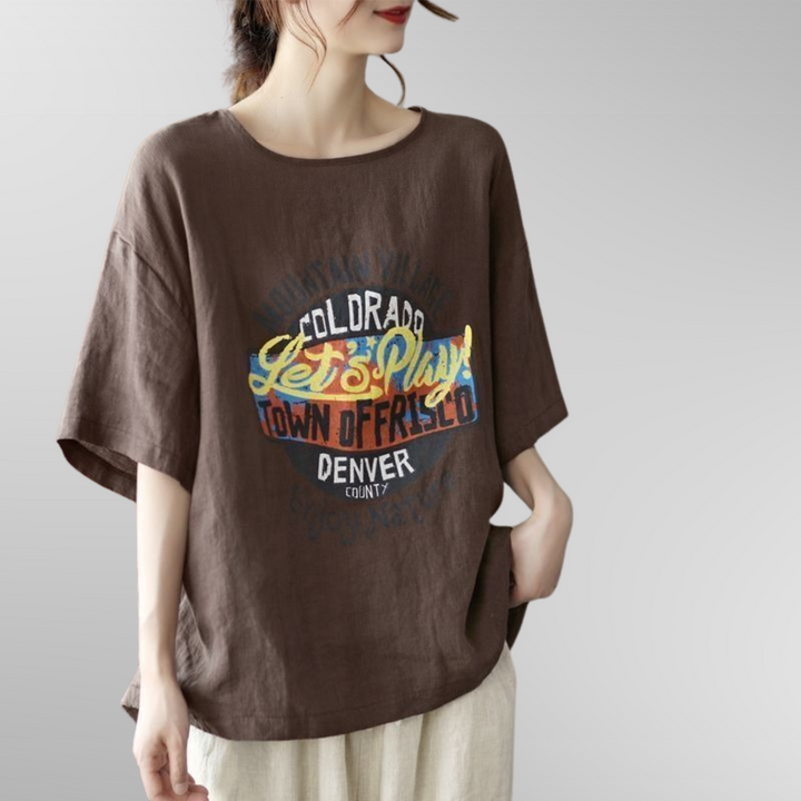 T-shirt Décontracté Ample avec Imprimé Rétro | Coupe Confortable pour le Quotidien