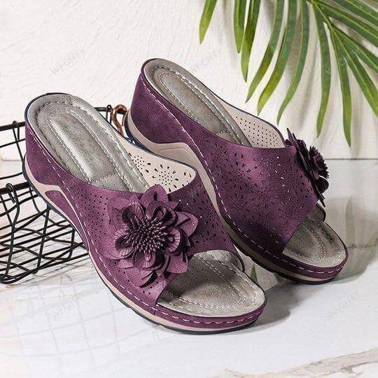 Sandales mules orthopédiques | Confort avec détail fleuri élégant