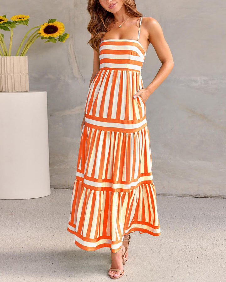 Robe longue à rayures | Coupe fluide et allure graphique