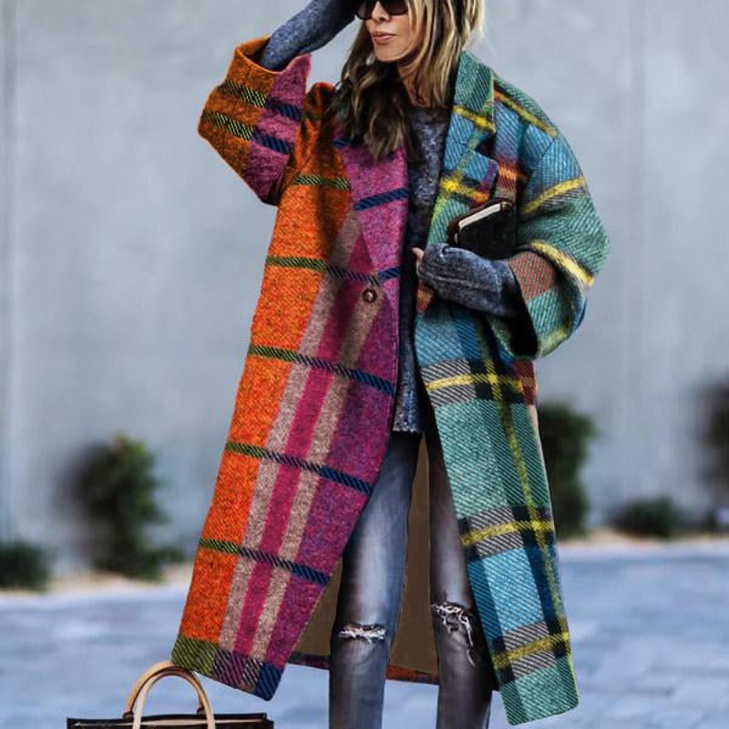 Manteau long coloré à carreaux | Style unique et moderne