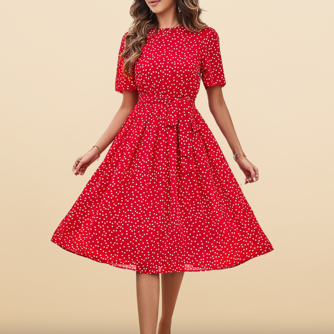 Robe Midi Évasée à Pois Rétro | Style Vintage Élégant pour un Look Quotidien Chic