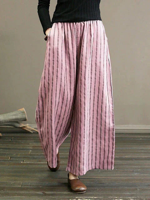 Pantalon large rayé | Élégance décontractée
