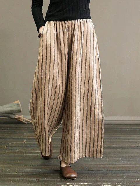 Pantalon large rayé | Élégance décontractée
