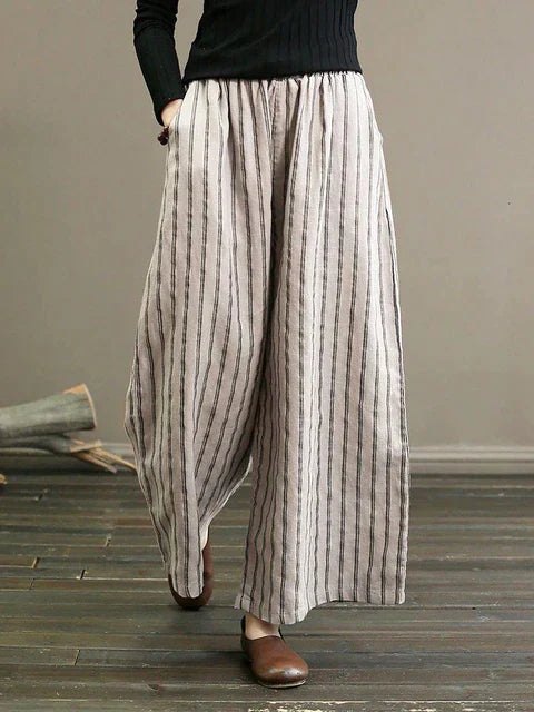 Pantalon large rayé | Élégance décontractée