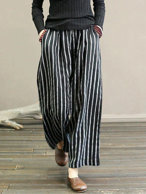 Pantalon large rayé | Élégance décontractée