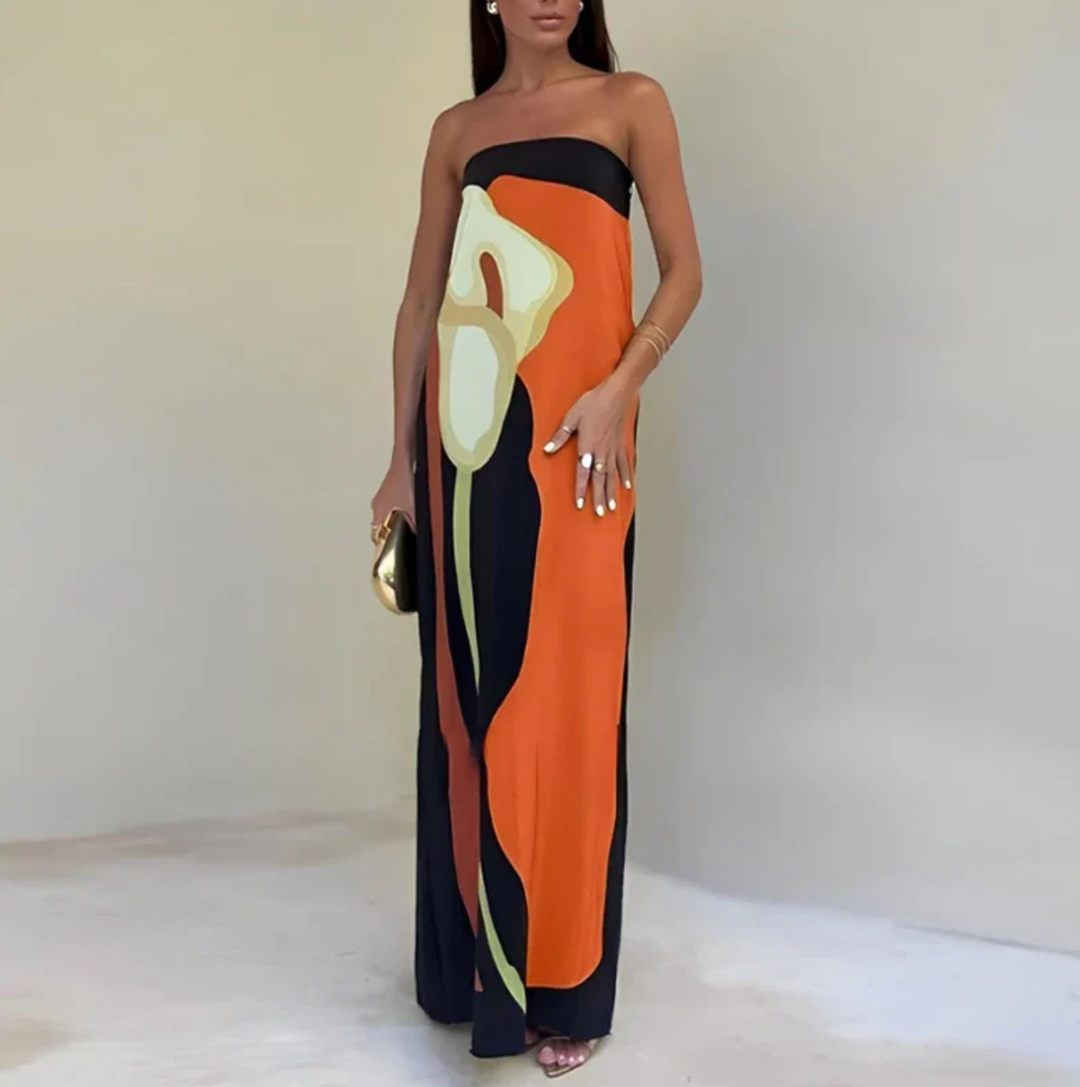 Robe longue bustier artistique | Élégance minimaliste