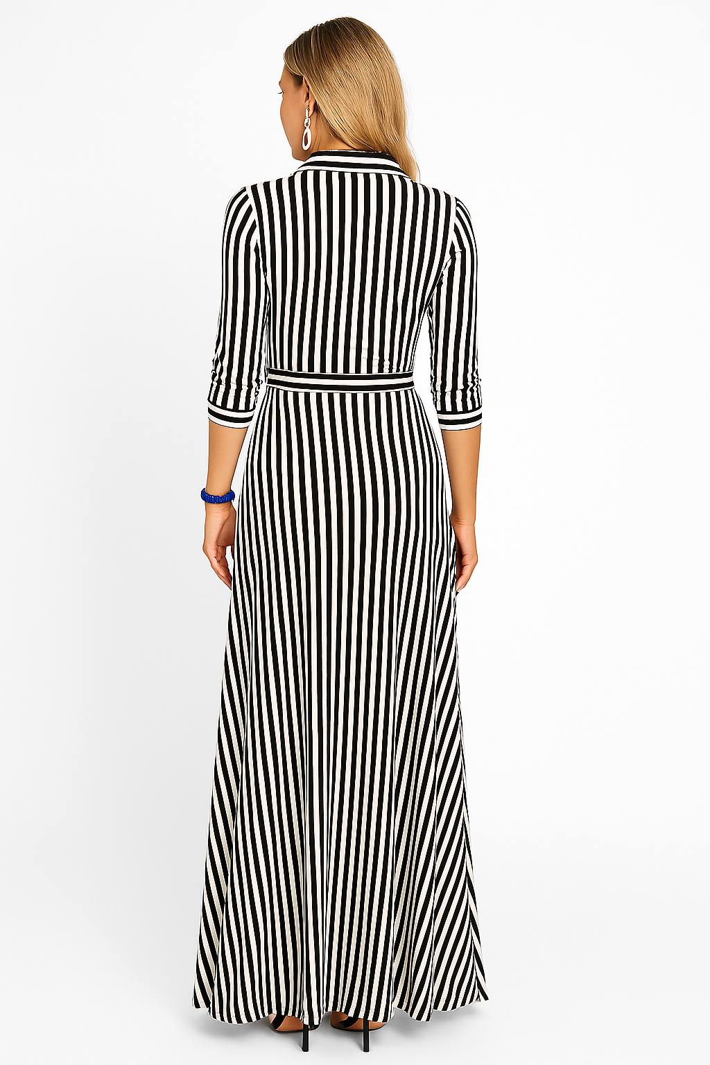 Robe longue rayée ceinturée | Élégance quotidienne à manches longues