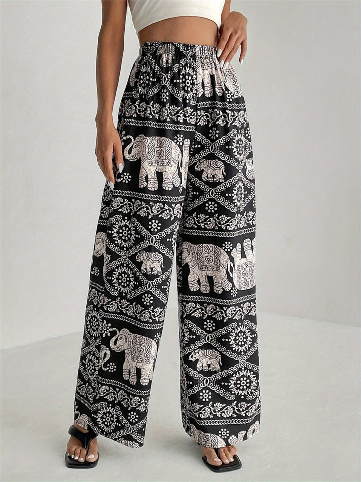 Pantalon large imprimé | Taille élastique confortable