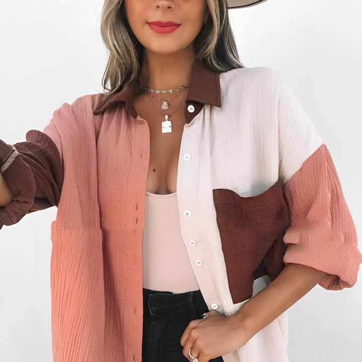 Chemise colorblock à boutons | Style décontracté chic
