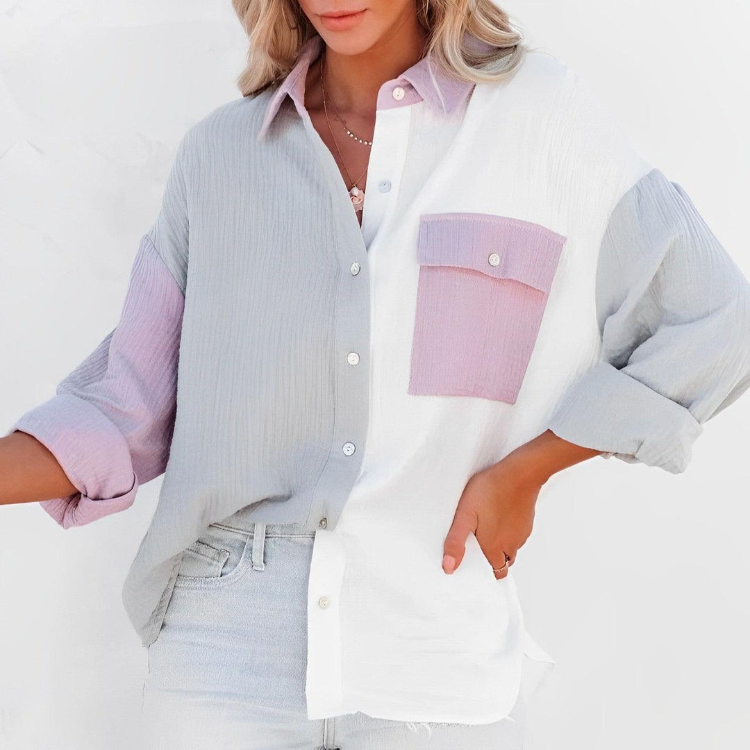 Chemise colorblock à boutons | Style décontracté chic
