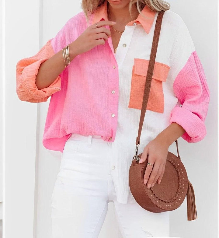Chemise colorblock à boutons | Style décontracté chic