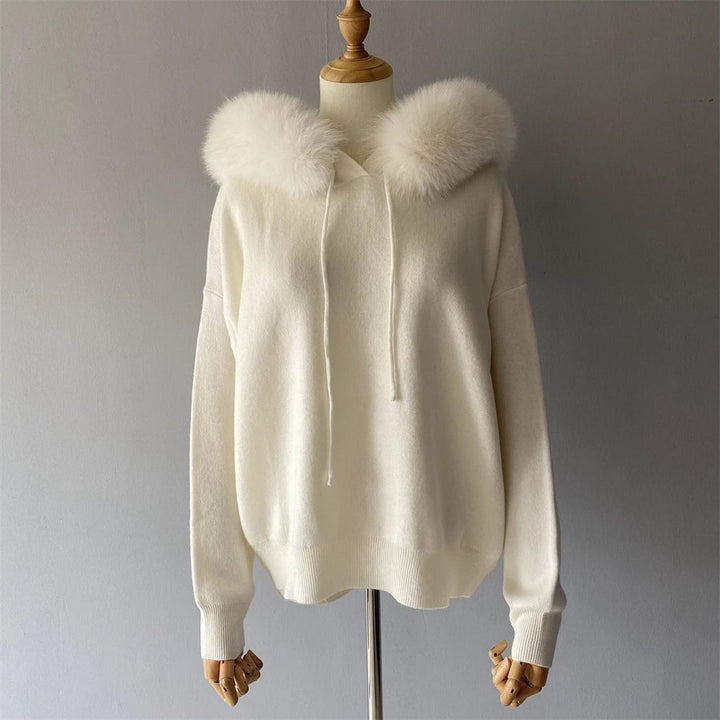 Isabelle - Ensemble Tricoté Élégant avec Col en Fourrure de Renard