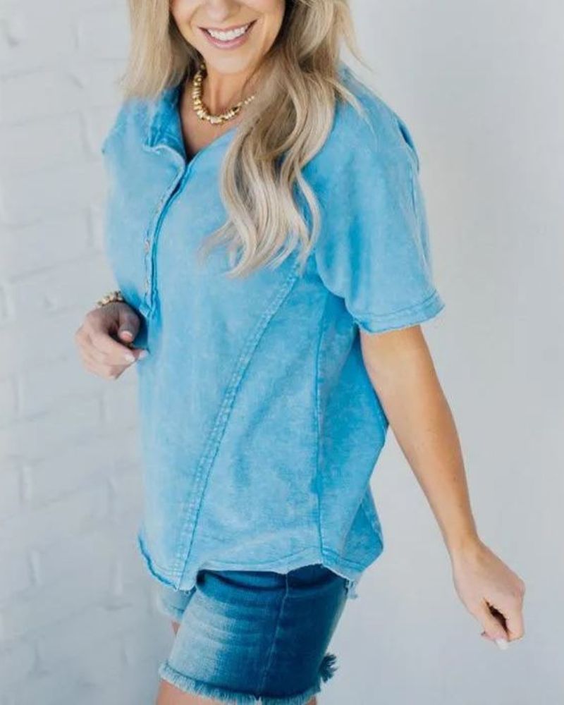 T-shirt à boutons effet délavé | Pour un style casual et tendance